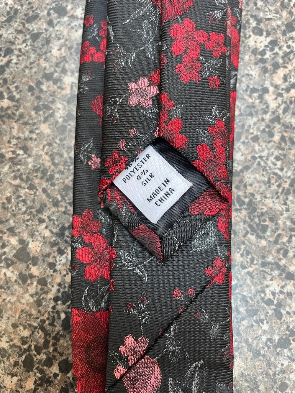 Bar III Black Tie with Red and Pink Floral Jacquard Pattern